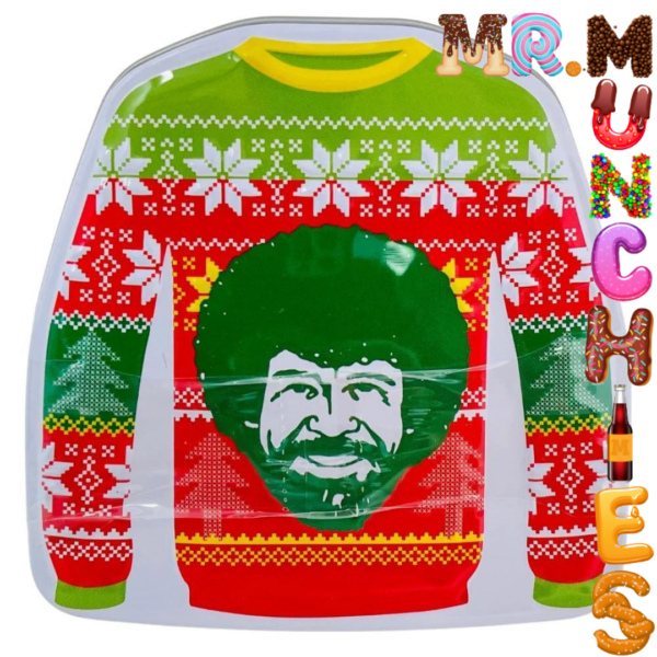 Merry Bob Ross Happy Tree Shaped Green Apple Sours Christmas Sweater